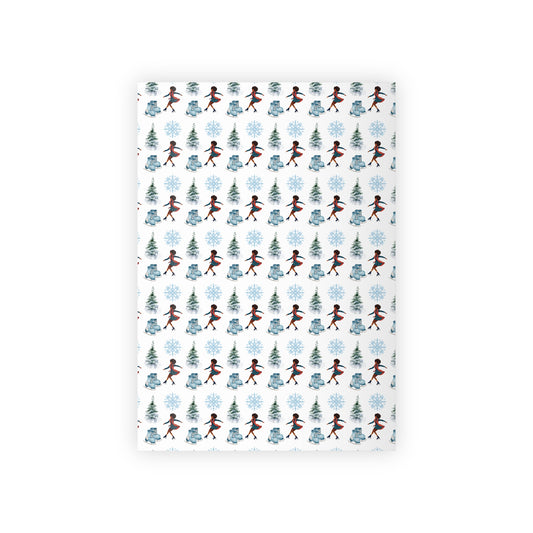 Winter Wonderland Gift Wrapping Paper Roll | Black Figure Skater Holiday Wrap | Snowy Christmas Packaging