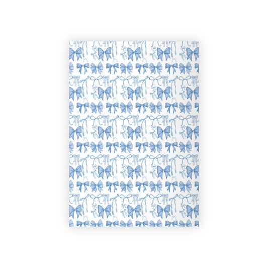 Blue Bow Wrapping Paper Roll | Elegant Holiday Gift Wrap | Winter Ribbon Pattern Packaging